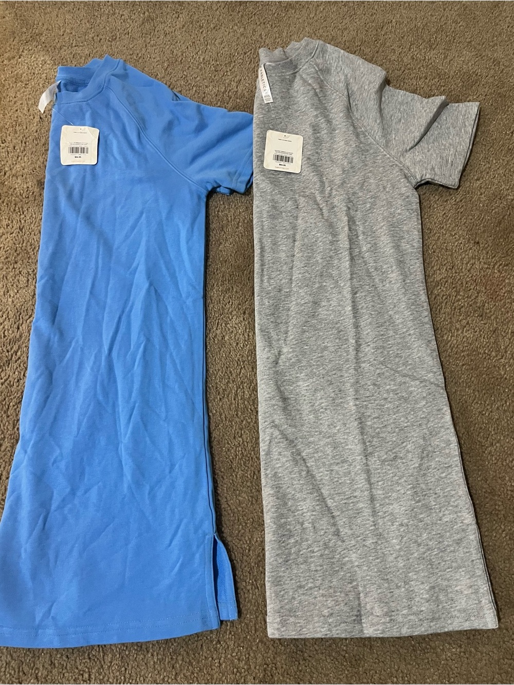 Fabletics Sky Blue & Grey heather Terry Short Sleeve Mini Dress